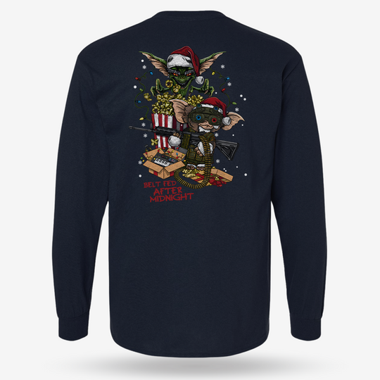 Midnight Belt-Fed Christmas Long Sleeve Navy main printed design mockup