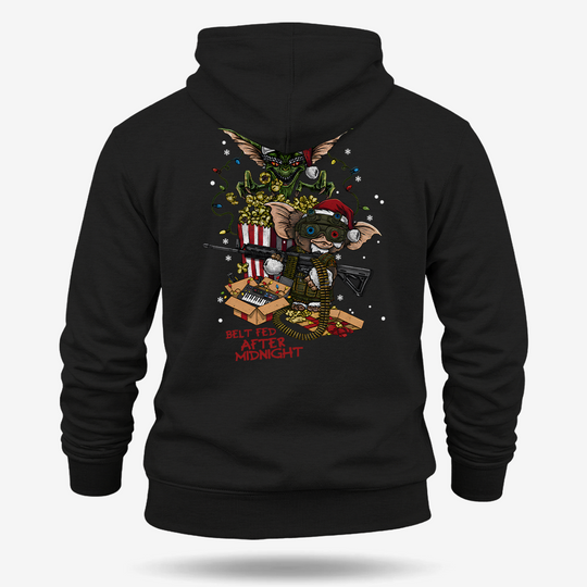 Midnight Belt-Fed Christmas Hoodie Black main printed design mockup