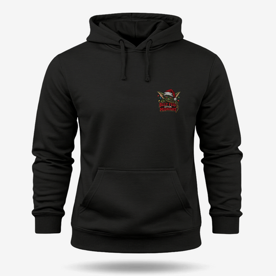 Midnight Belt-Fed Christmas Hoodie Black front mockup
