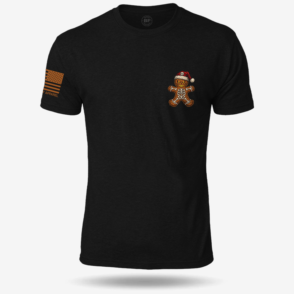 Naughty Gingerbread Skeleton T-shirt Black front design mockup