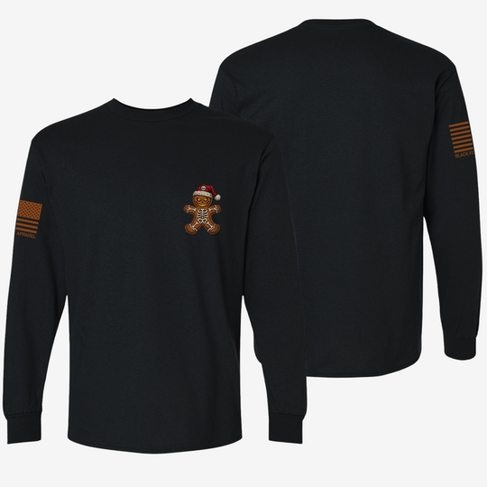 Naughty Gingerbread Skeleton Long Sleeve Black front and back mockup