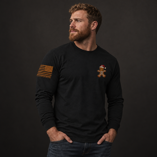 Naughty Gingerbread Skeleton Long Sleeve Black front design lifestyle creative