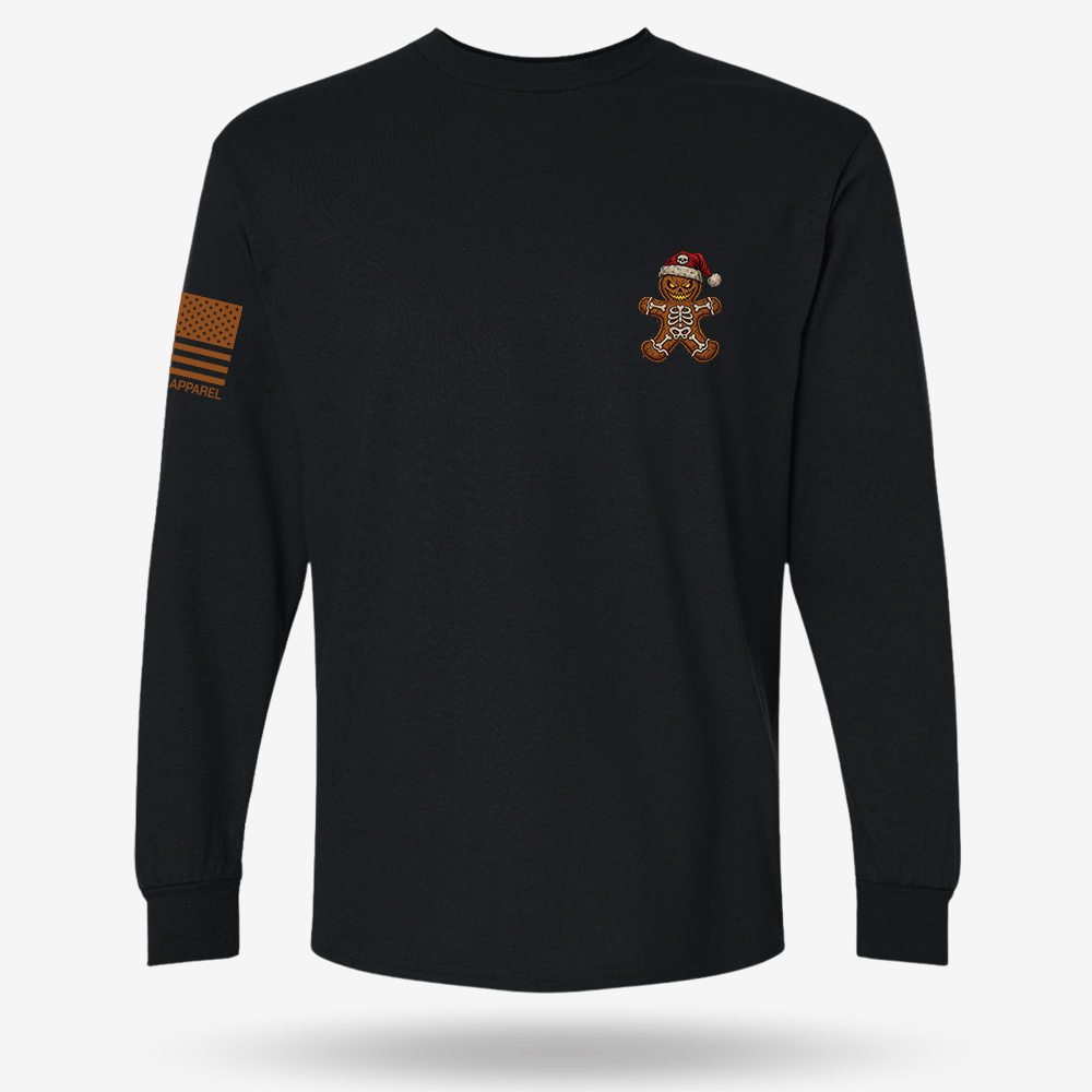 Naughty Gingerbread Skeleton Long Sleeve Black main printed design mockup