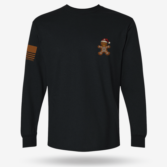 Naughty Gingerbread Skeleton Long Sleeve Black main printed design mockup