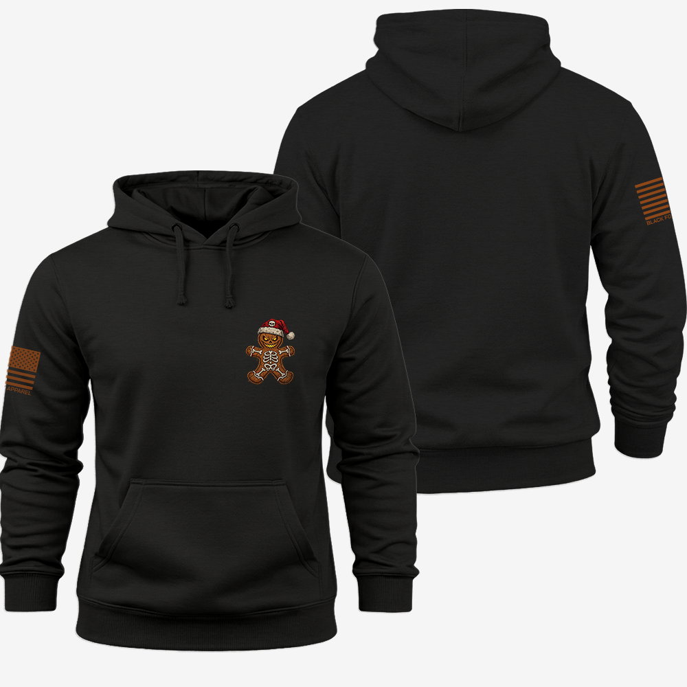 Naughty Gingerbread Skeleton Hoodie Black front and back mockup