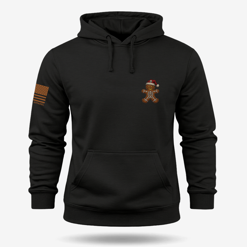 Naughty Gingerbread Skeleton Hoodie Black main printed design mockup
