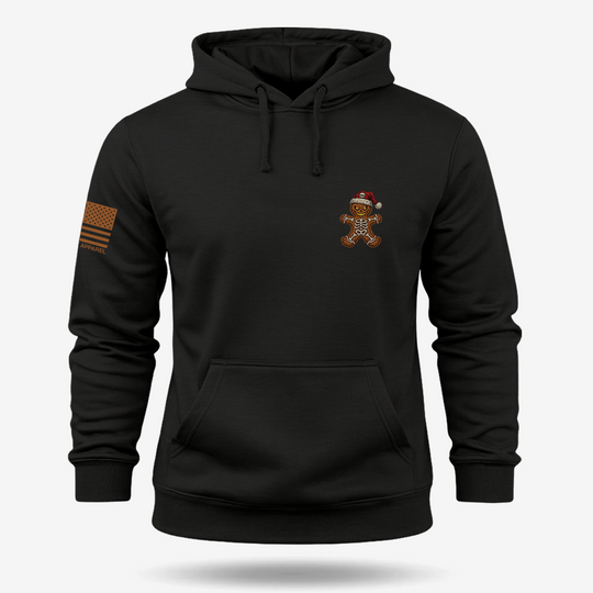Naughty Gingerbread Skeleton Hoodie Black main printed design mockup