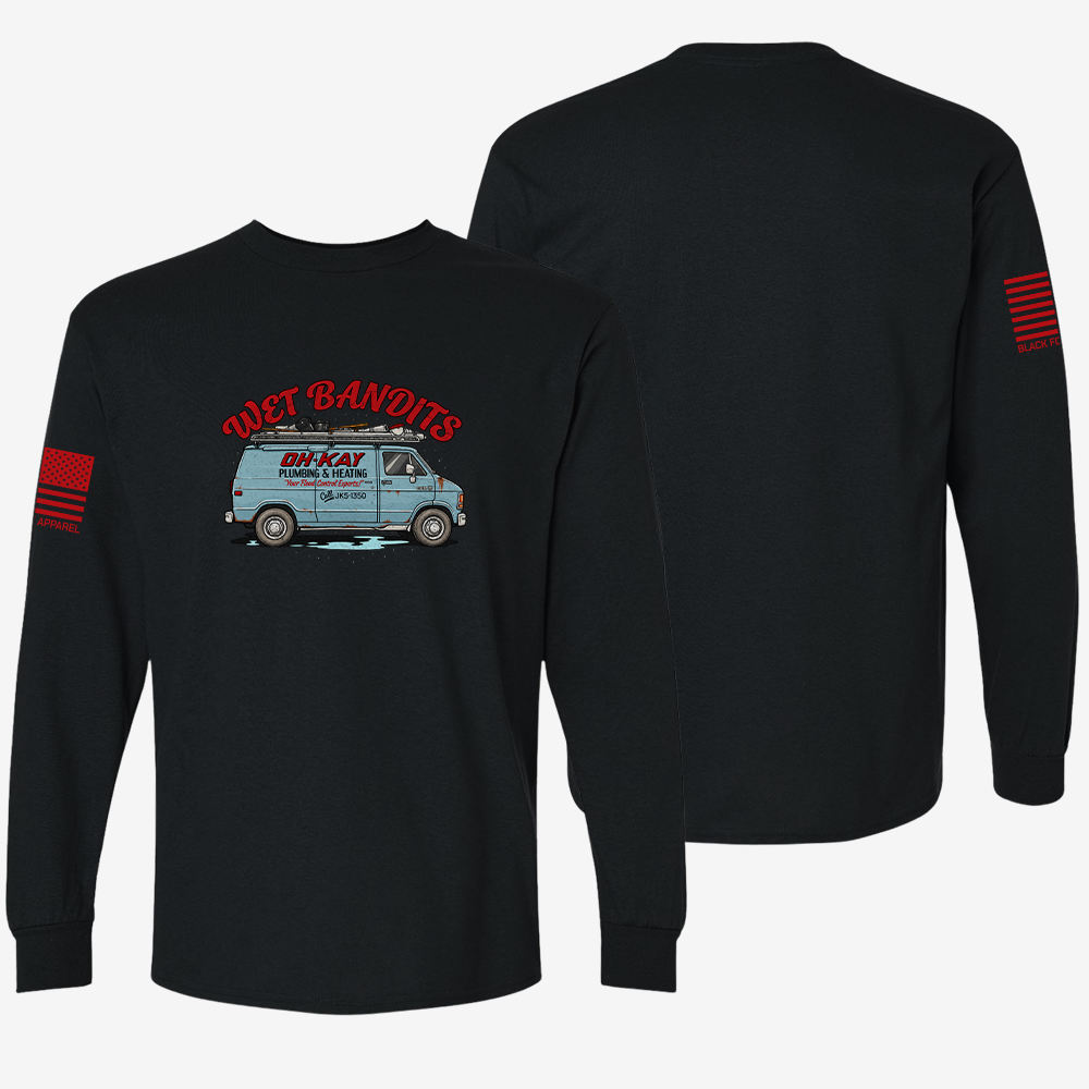 Oh-Kay Plumbing Co Long Sleeve Black front and back mockup