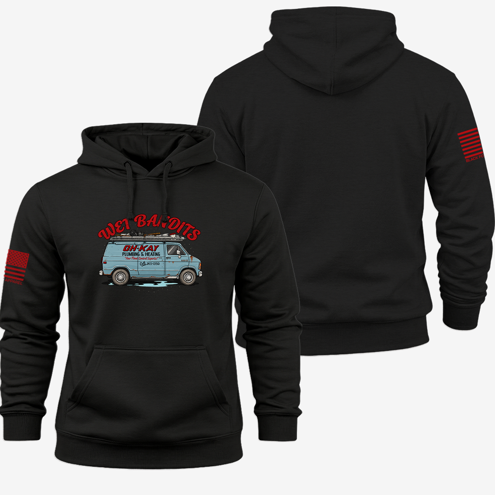 Oh-Kay Plumbing Co Hoodie Black front and back mockup