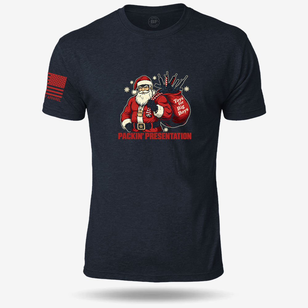 Packin_ Presentation T-shirt Heather Navy front design mockup