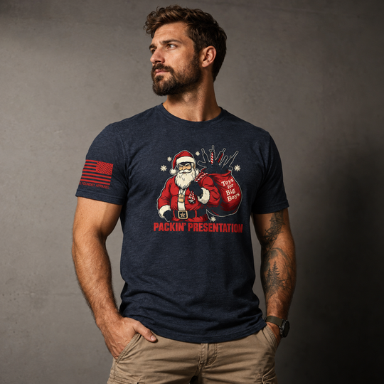Packin_ Presentation T-shirt Heather Navy front design lifestyle creative