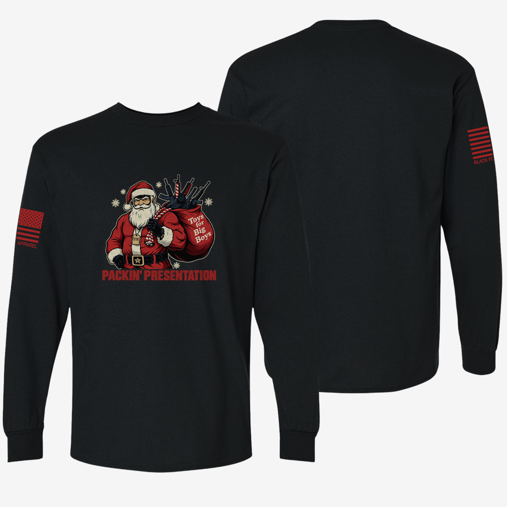Packin_ Presentation Long Sleeve Black front and back mockup