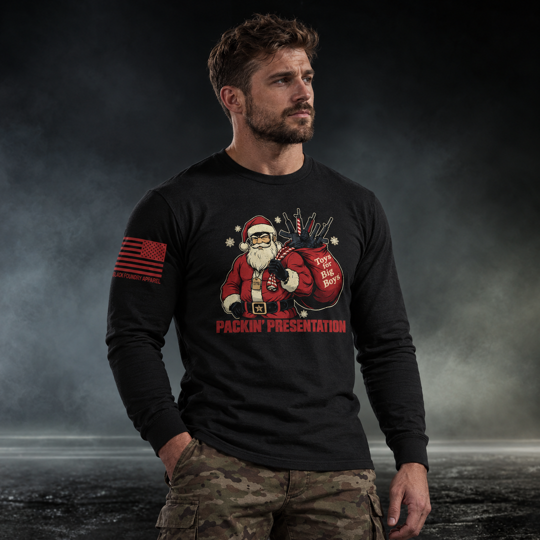 Packin_ Presentation Long Sleeve Black front design lifestyle creative