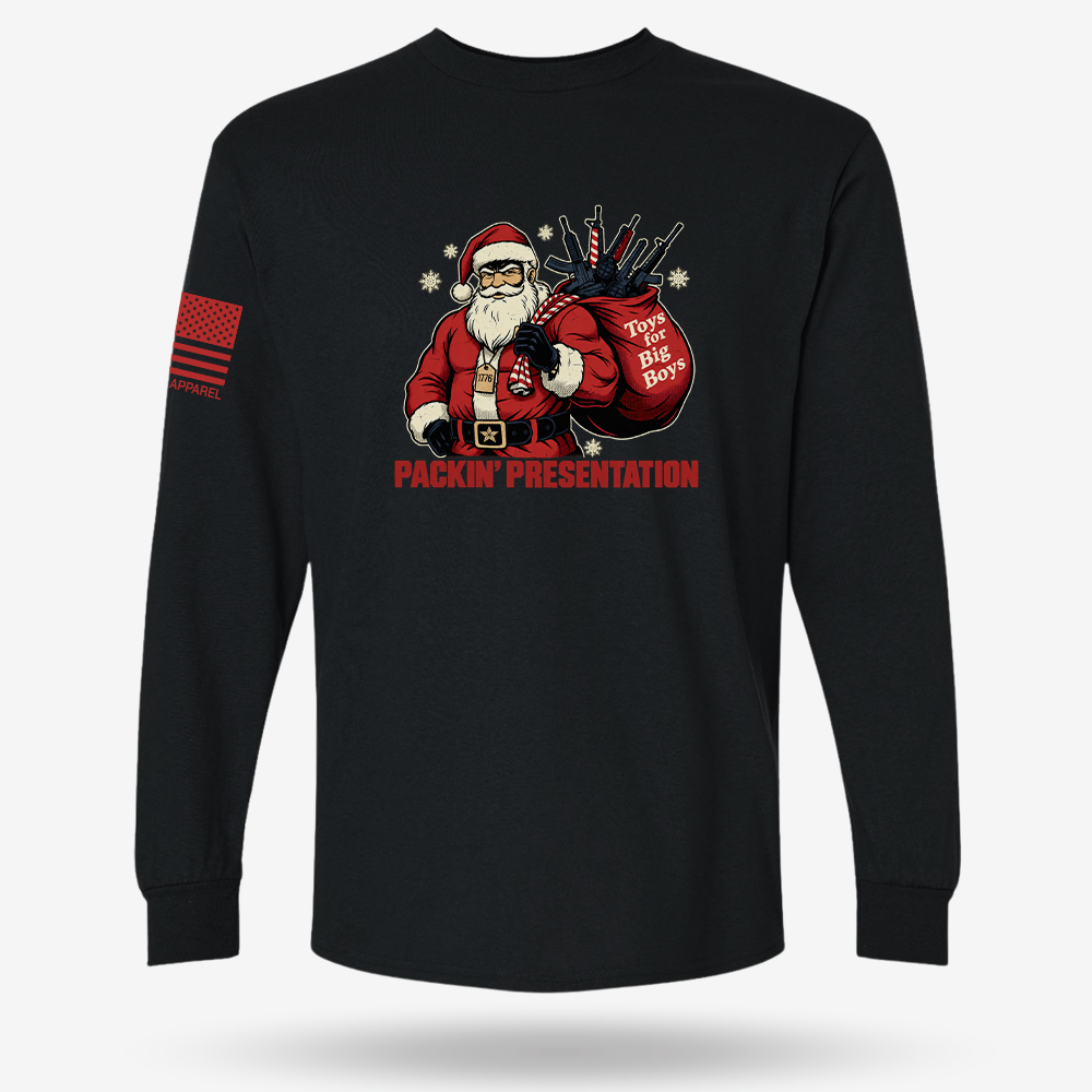 Packin_ Presentation Long Sleeve Black main printed design mockup