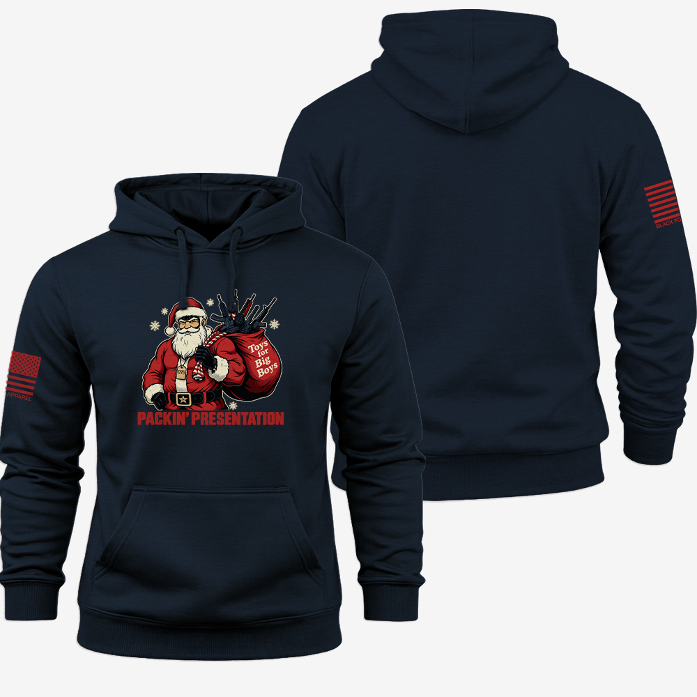 Packin_ Presentation Hoodie Navy front and back mockup