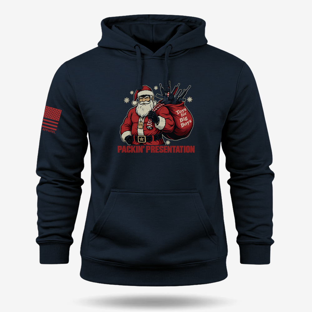 Packin_ Presentation Hoodie Navy main printed design mockup