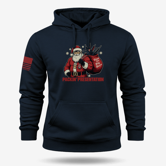 Packin_ Presentation Hoodie Navy main printed design mockup