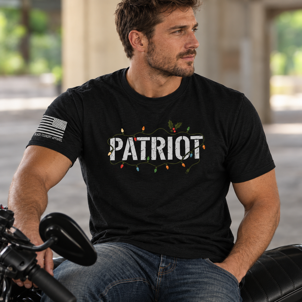 Patriot X Mas T-shirt Black front design lifestyle creative