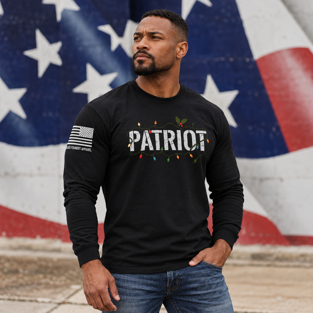 Patriot X Mas Long Sleeve Black front design lifestyle creative