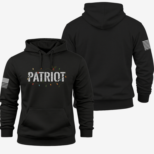 Patriot X Mas Hoodie Black front and back mockup