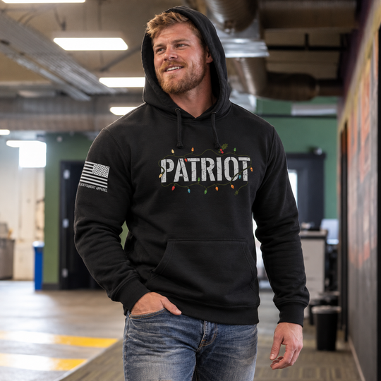 Patriot X Mas Hoodie Black front design lifestyle creative