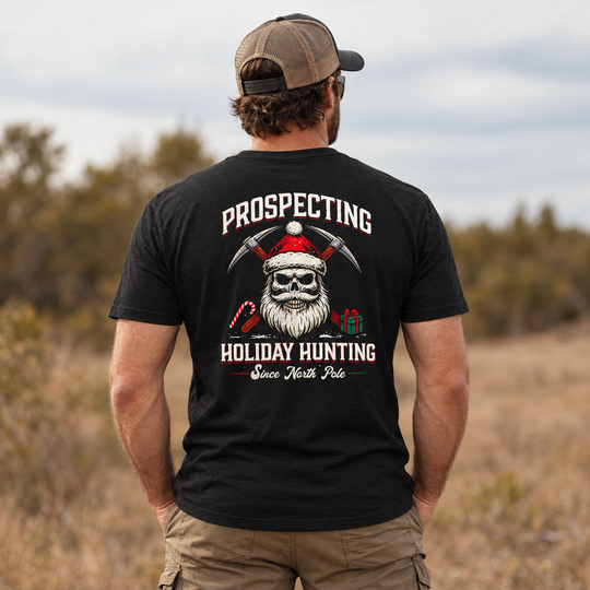 Prospecting Santa T-shirt Black back design lifestyle creative