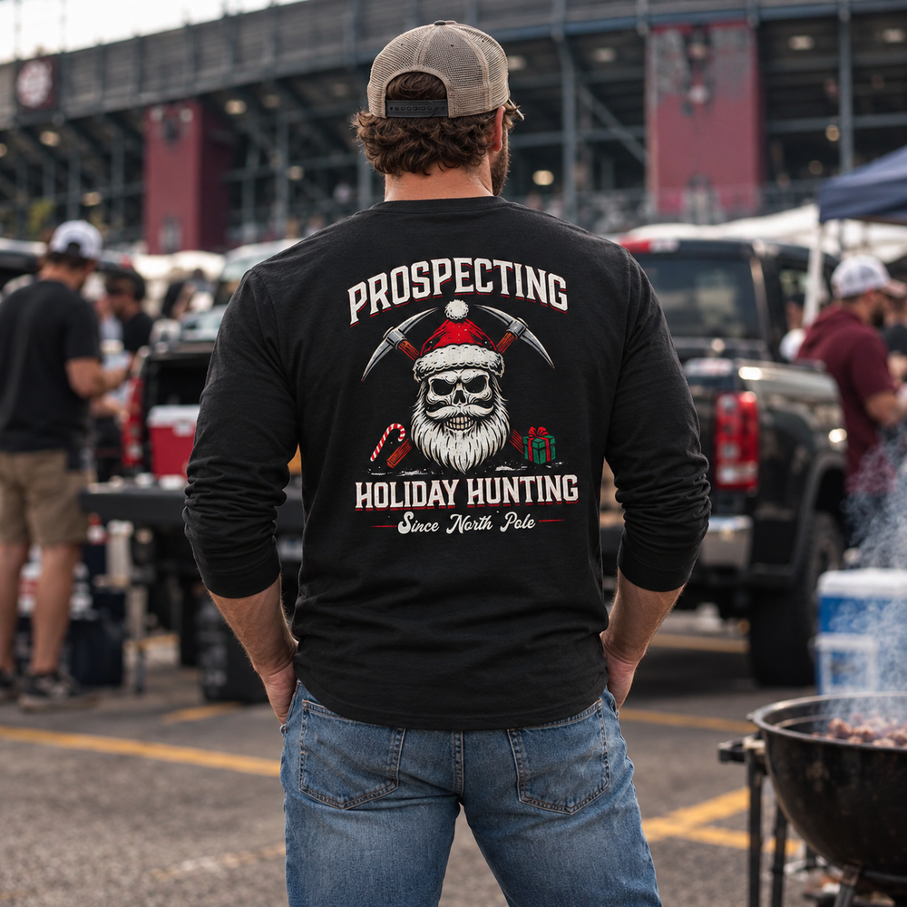 Prospecting Santa Long Sleeve Black back design lifestyle creative