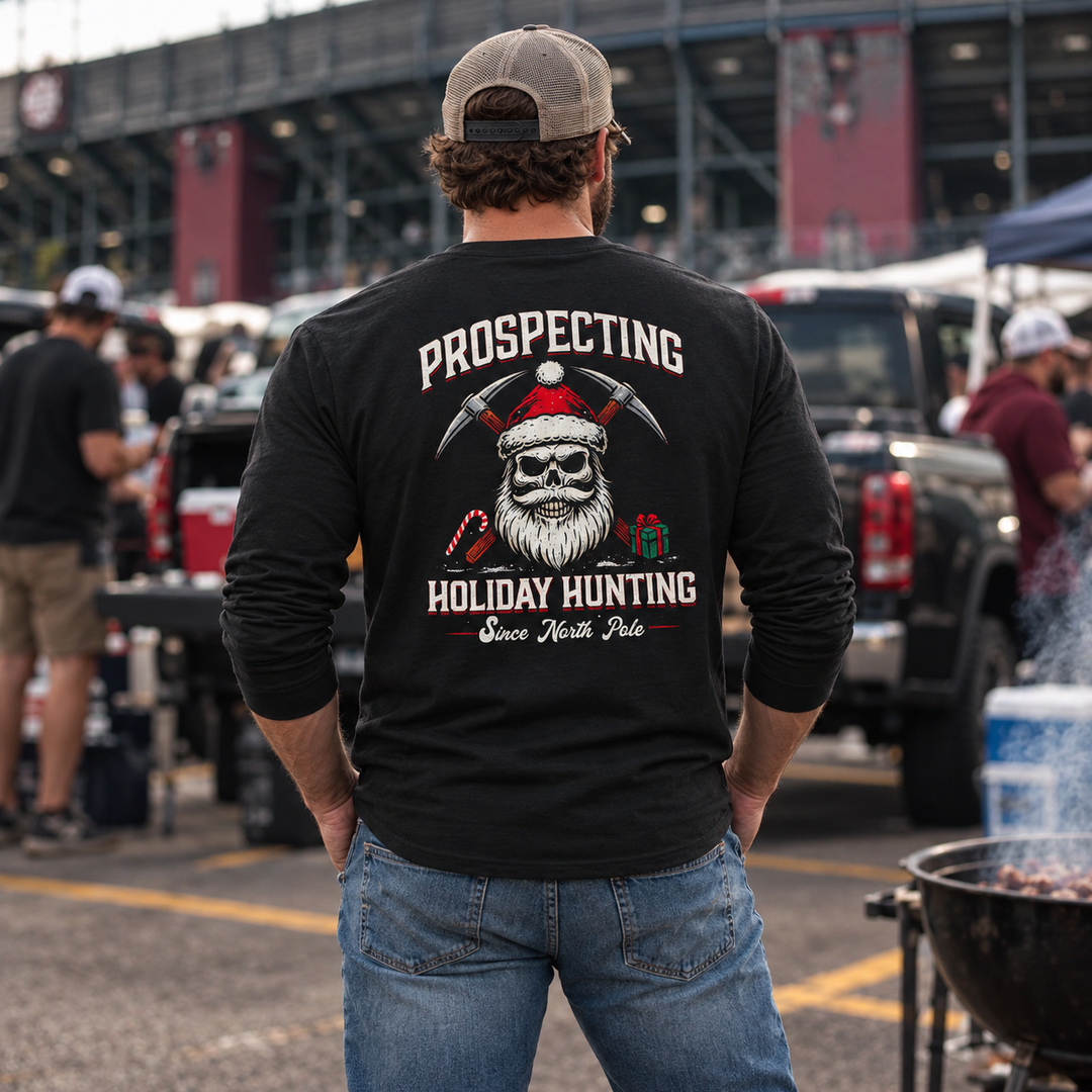 Prospecting Santa Long Sleeve Black back design lifestyle creative
