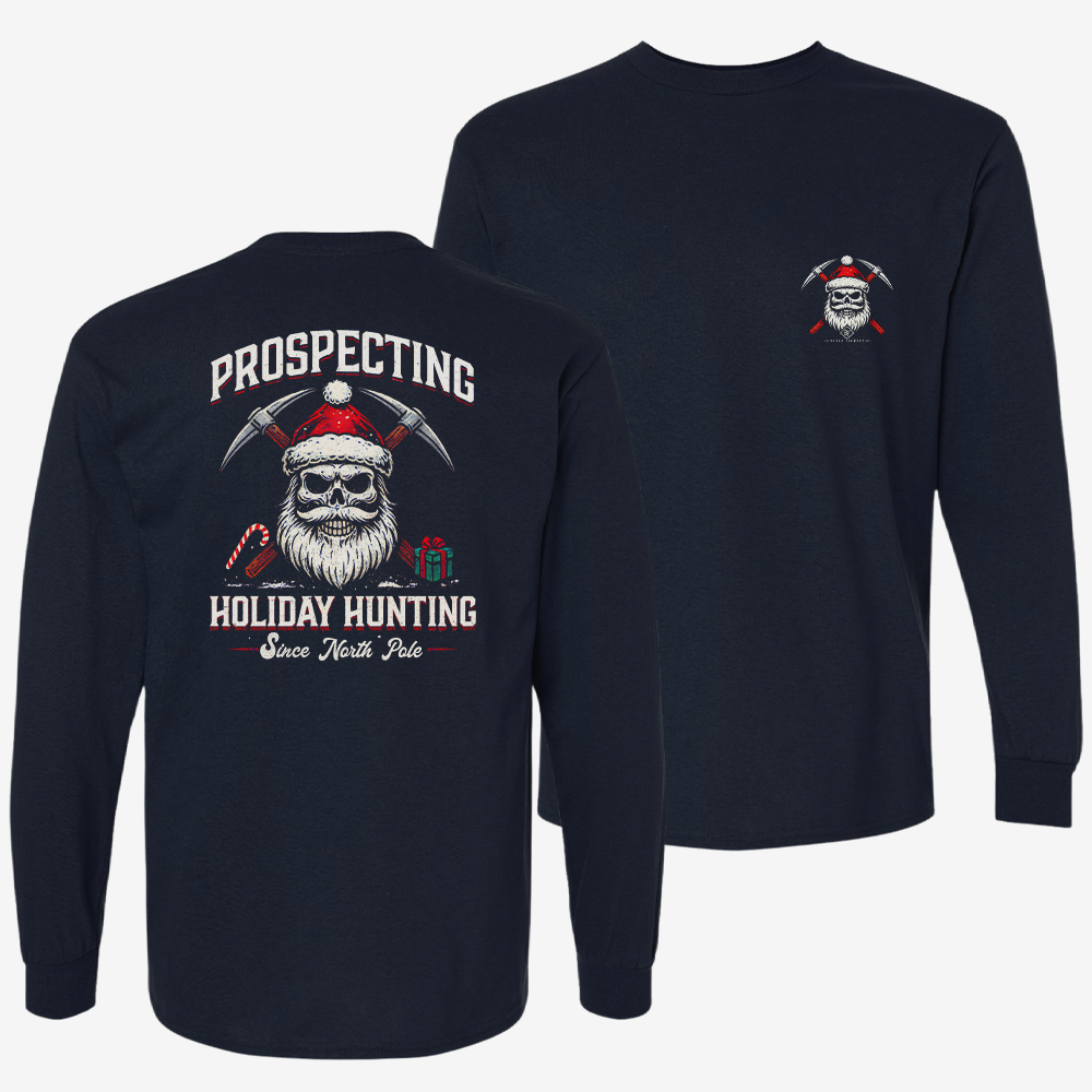 Prospecting Santa Long Sleeve Navy front and back mockup
