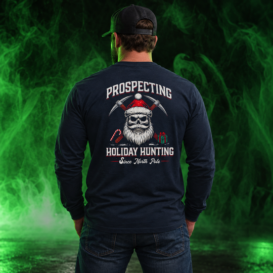 Prospecting Santa Long Sleeve Navy back design lifestyle creative