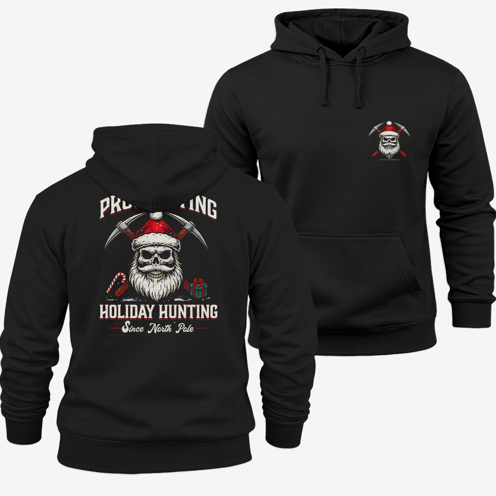 Prospecting Santa Hoodie Black front and back mockup