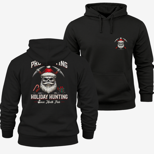 Prospecting Santa Hoodie Black front and back mockup