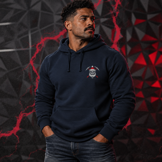 Prospecting Santa Hoodie Navy front logo lifestyle creative