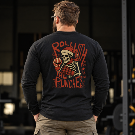 Roll With The Holiday Punches Long Sleeve Black back design lifestyle creative