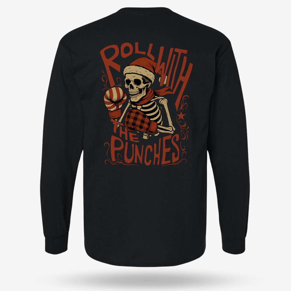 Roll With The Holiday Punches Long Sleeve Black main printed design mockup