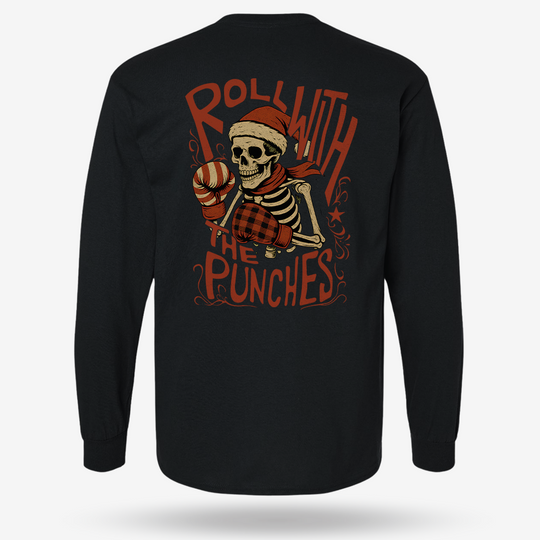 Roll With The Holiday Punches Long Sleeve Black main printed design mockup