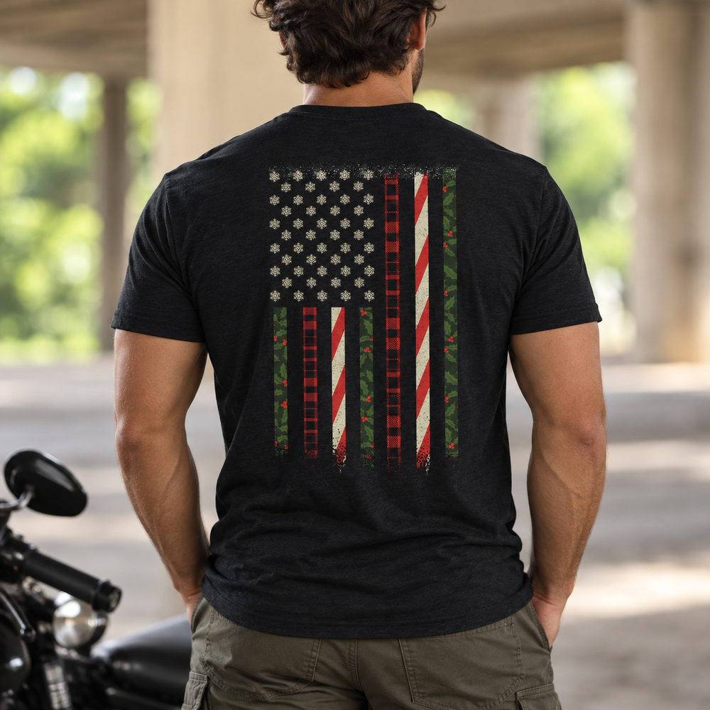 Snowflake Flag T-shirt Black back design lifestyle creative