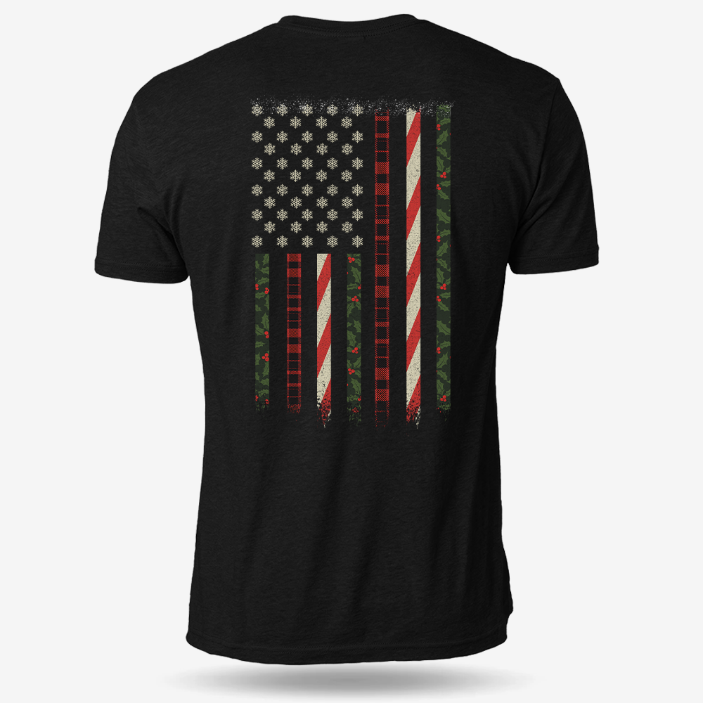 Snowflake Flag T-shirt Black main printed design mockup