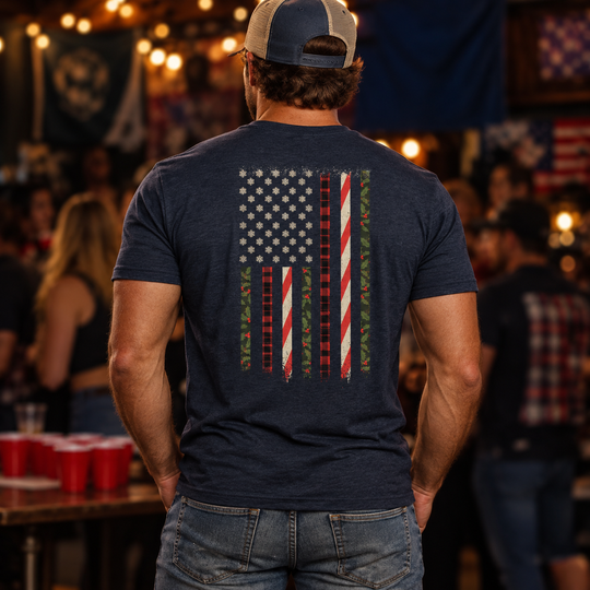 Snowflake Flag T-shirt Heather Navy back design lifestyle creative