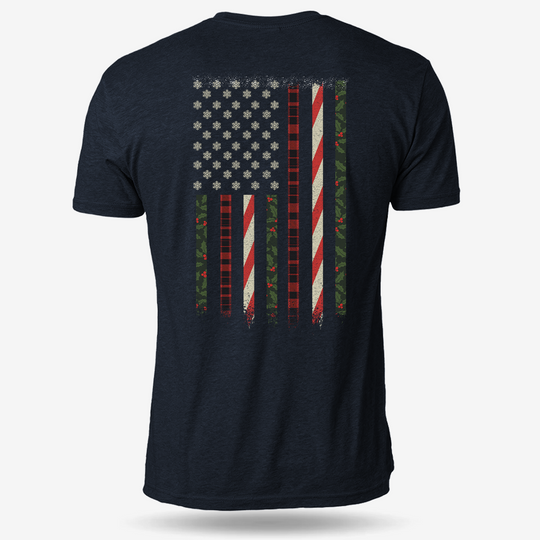 Snowflake Flag T-shirt Heather Navy main printed design mockup