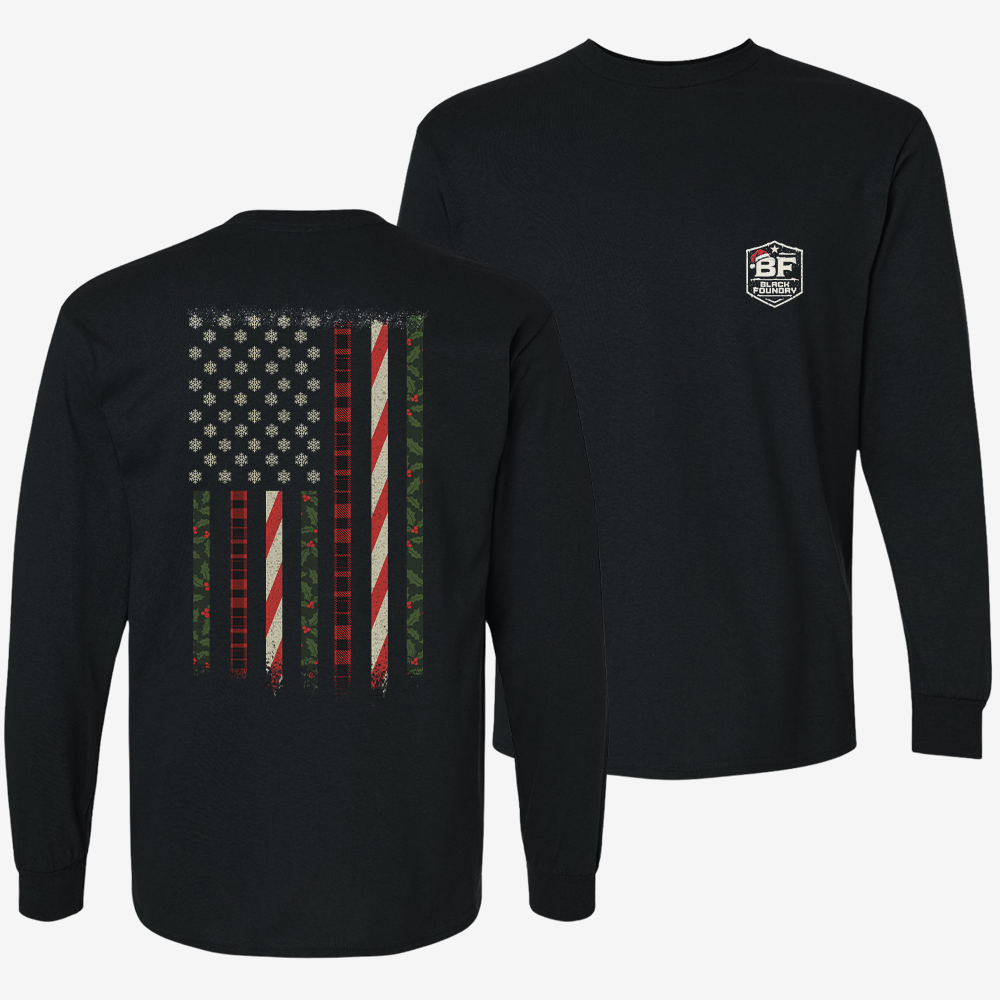 Snowflake Flag Long Sleeve Black front and back mockup