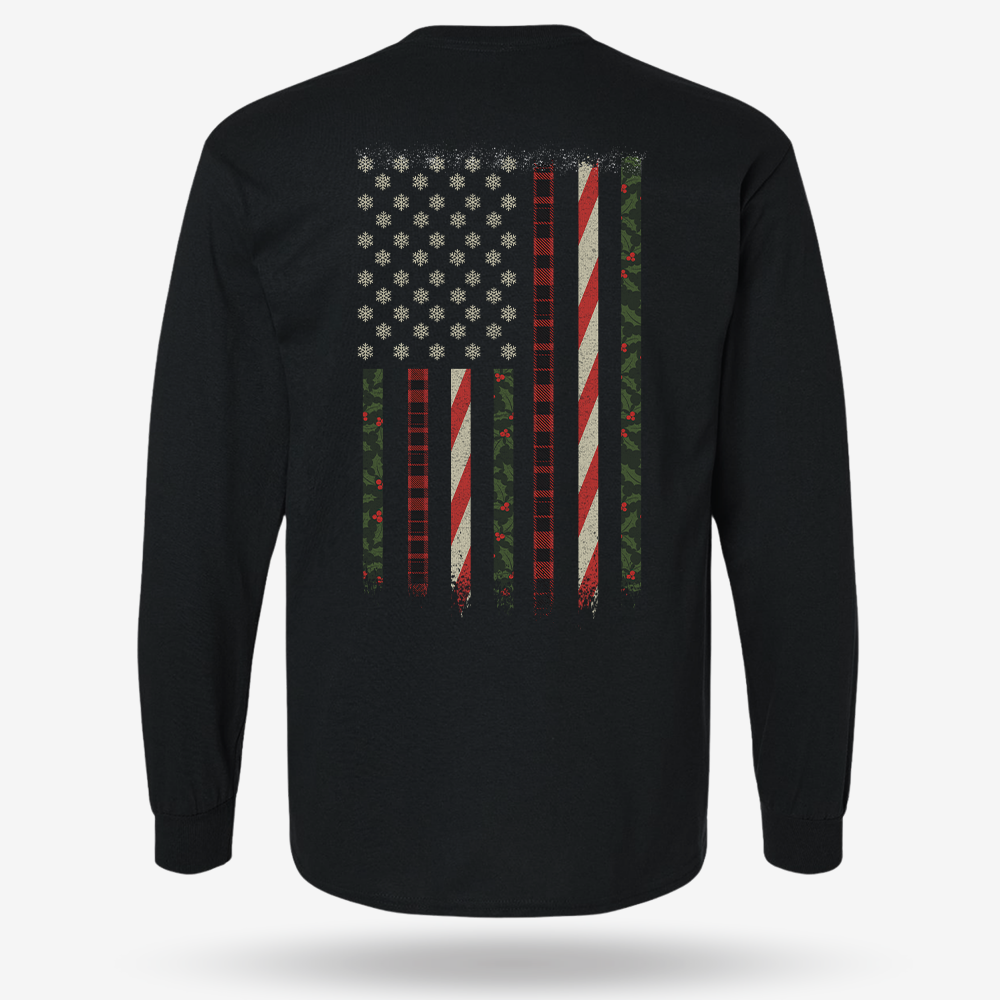 Snowflake Flag Long Sleeve Black main printed design mockup