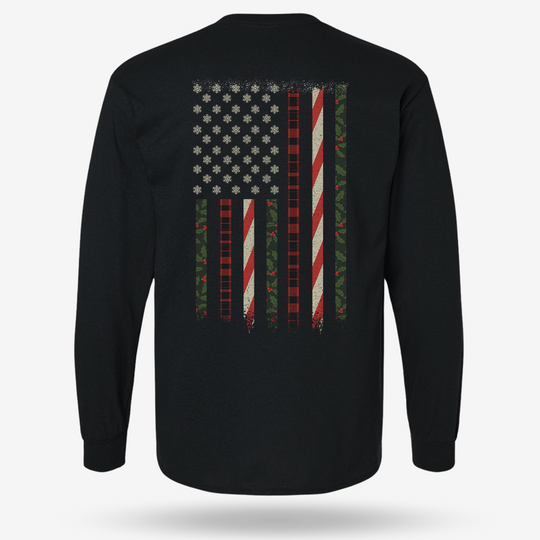 Snowflake Flag Long Sleeve Black main printed design mockup