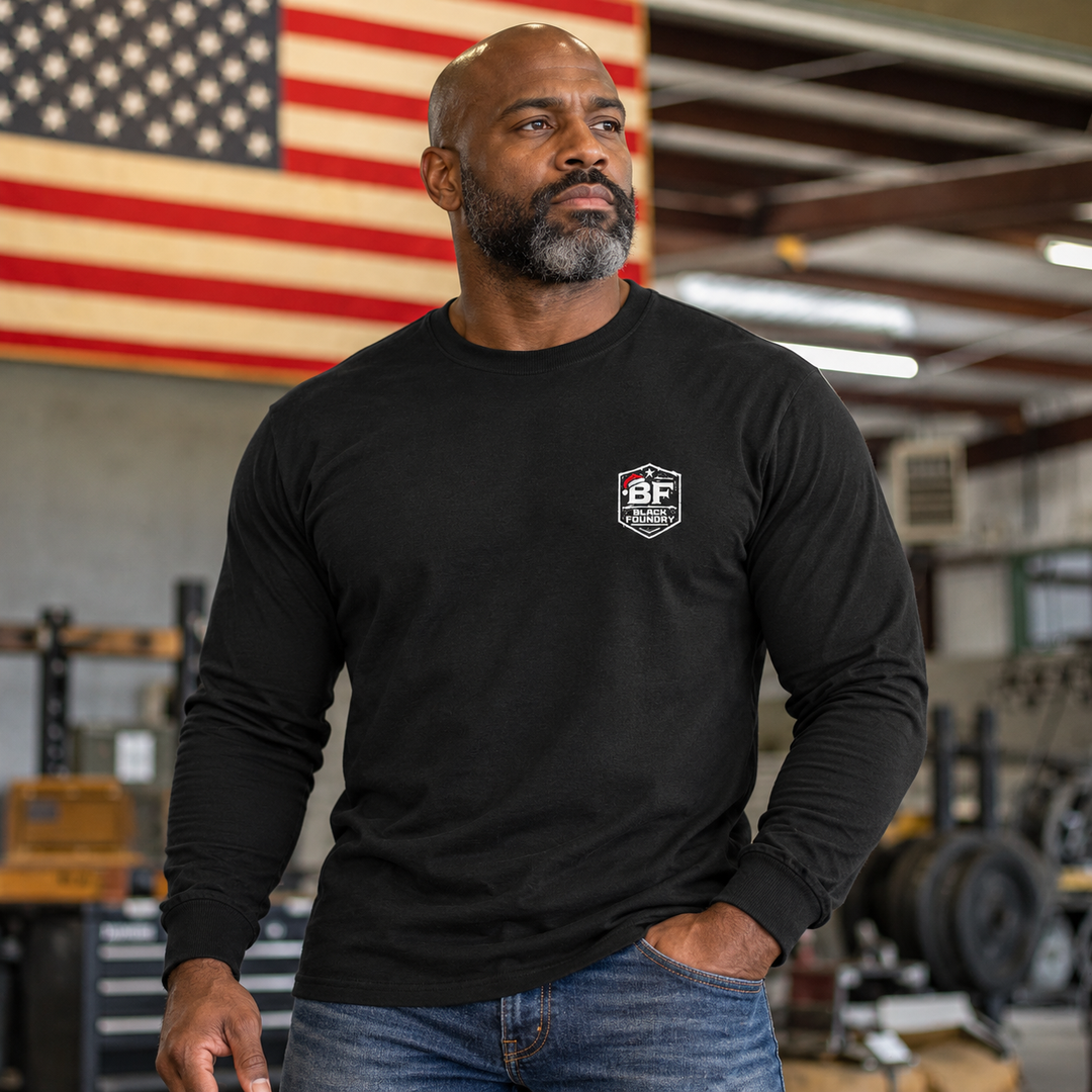 Snowflake Flag Long Sleeve Black front logo lifestyle creative