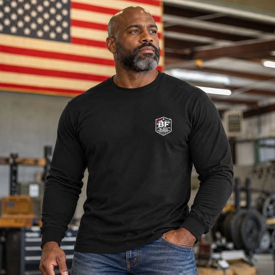 Snowflake Flag Long Sleeve Black front logo lifestyle creative
