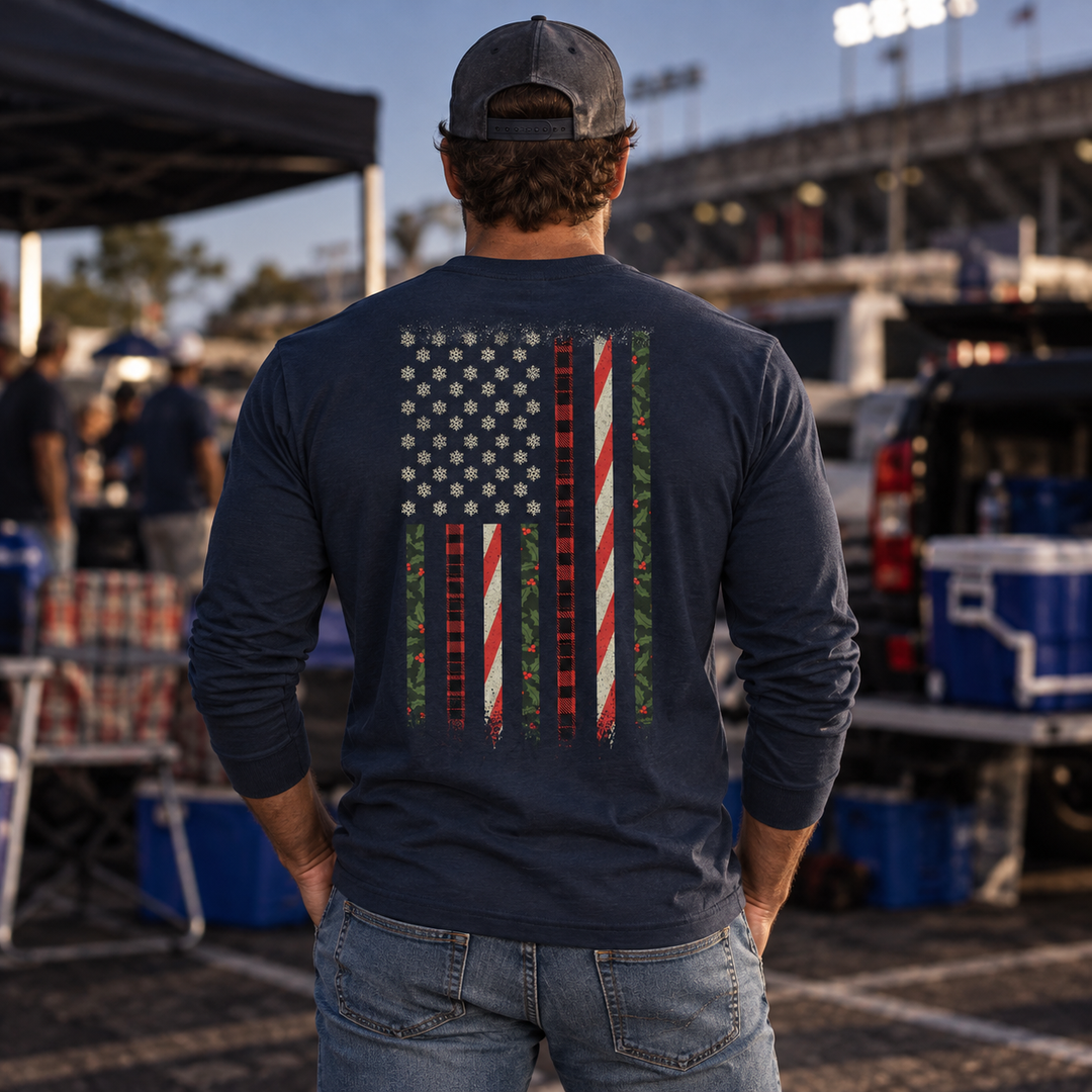 Snowflake Flag Long Sleeve Navy back design lifestyle creative