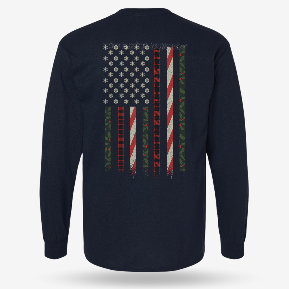 Snowflake Flag Long Sleeve Navy main printed design mockup