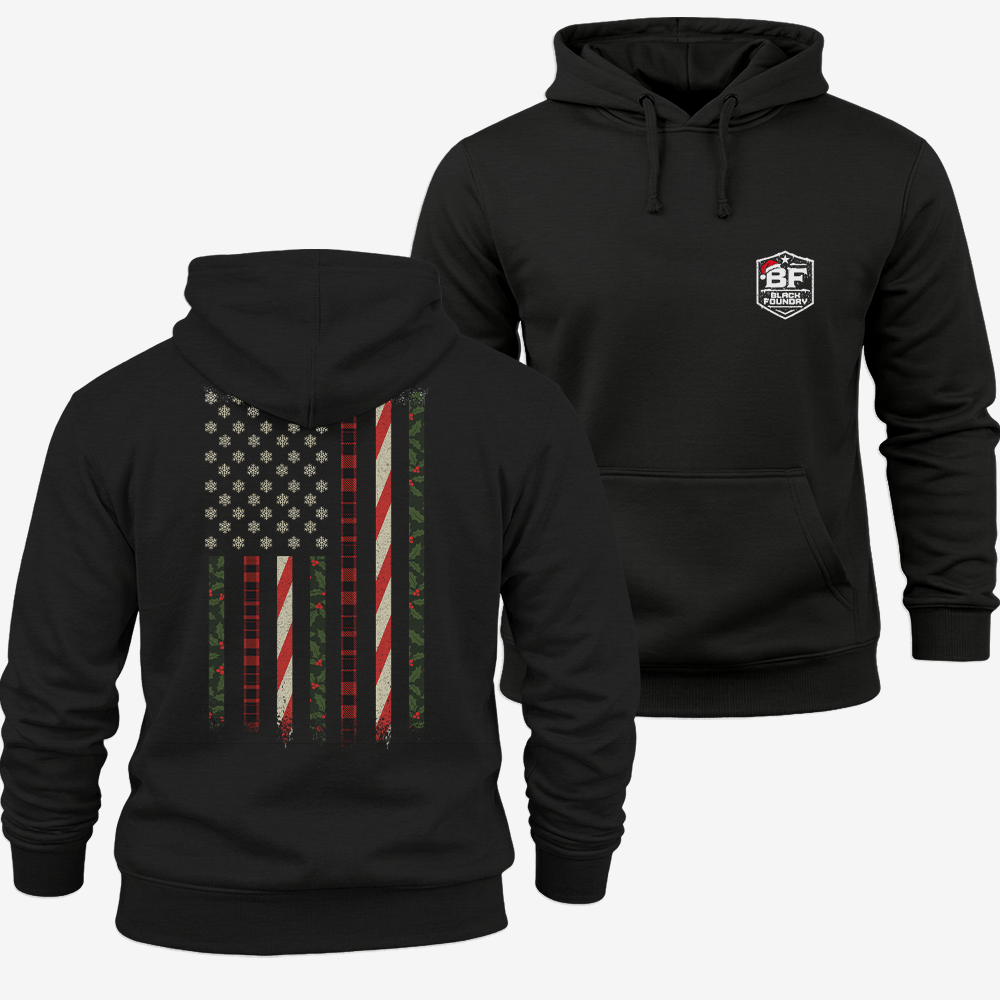 Snowflake Flag Hoodie Black front and back mockup