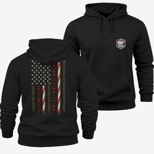 Snowflake Flag Hoodie Black front and back mockup