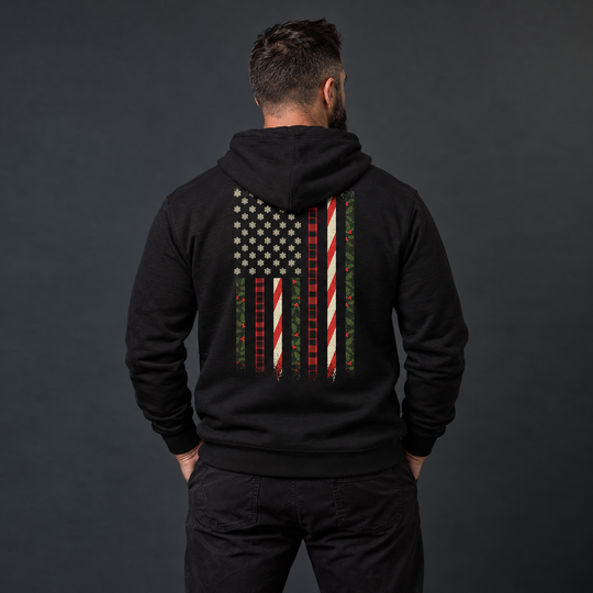 Snowflake Flag Hoodie Black back design lifestyle creative